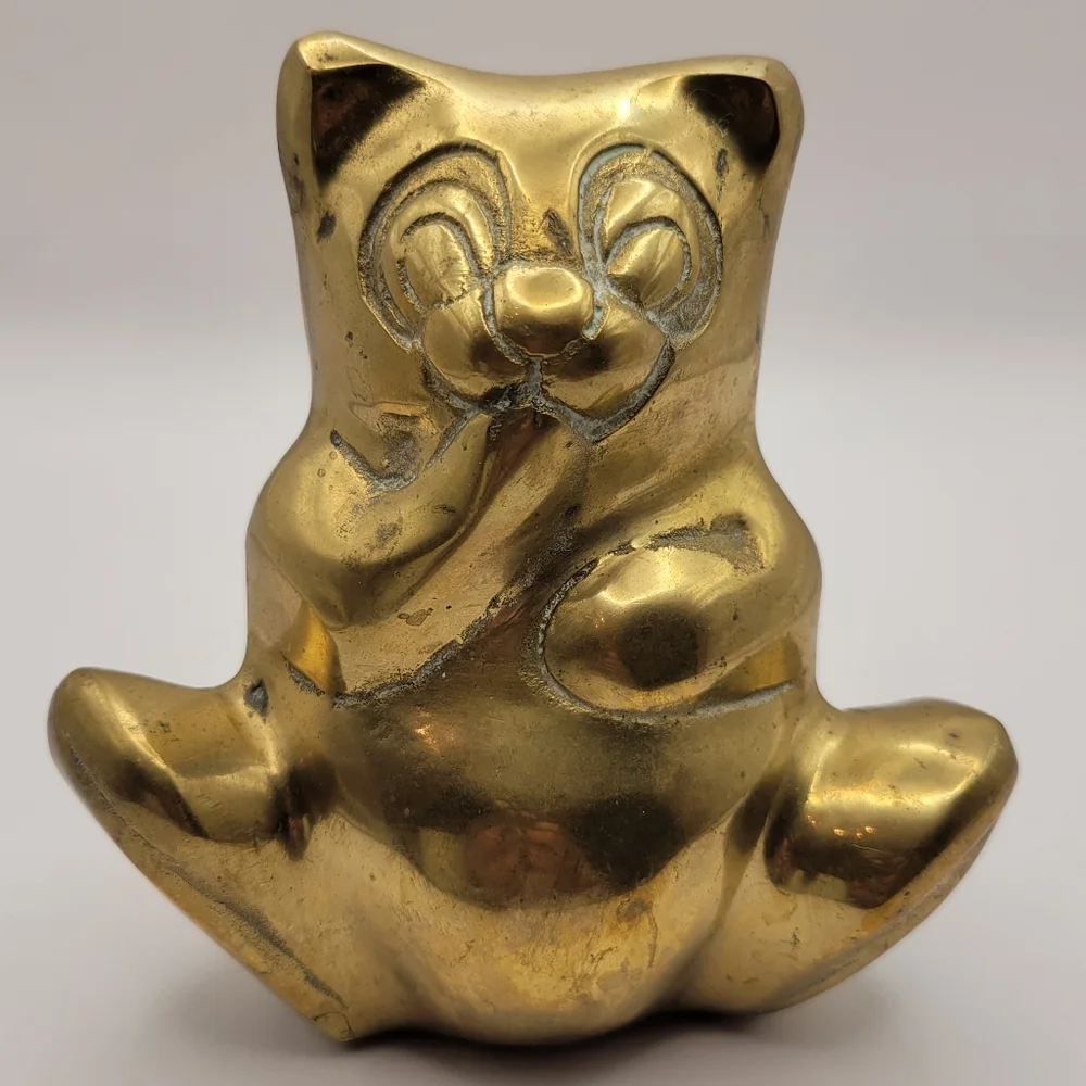 Vintage Brass Panda/Cat Bear Bank. - Picture 1 of 7